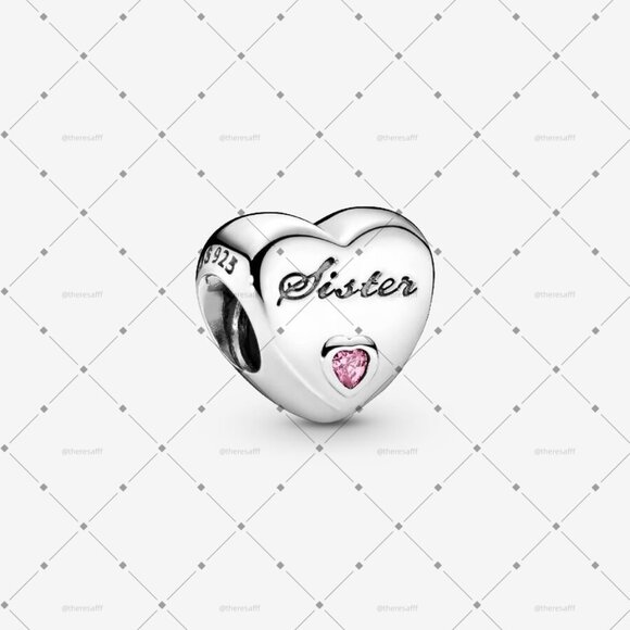 Pandora Sister's Love Charm in Sterling Silver & Pink CZ|Pendant - Picture 1 of 2